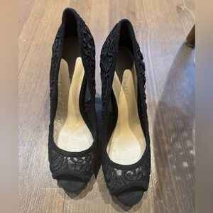 Nine West Black Lace Peep Toe Pumps